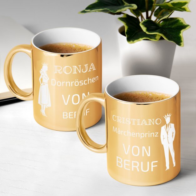 2 Kaffeebecher mit Gravur Gold/Glänzend für ein Paar zum Hochzeitstag