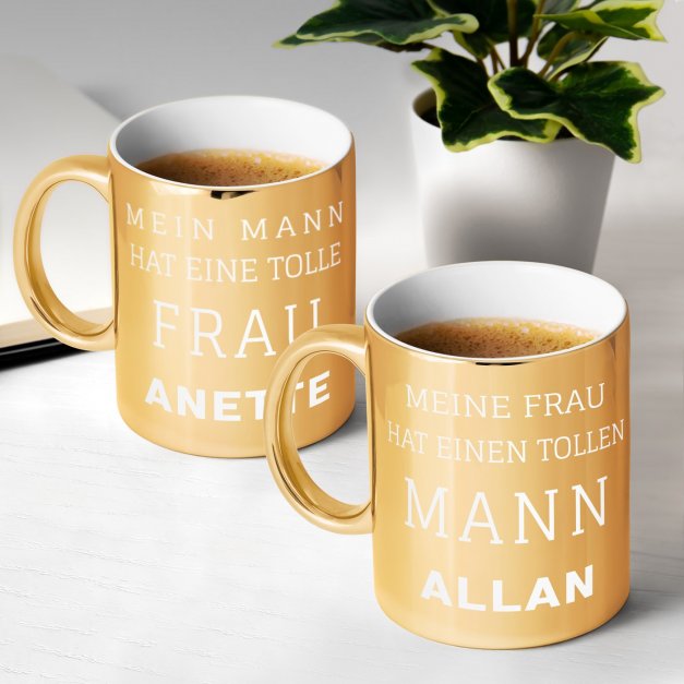 2 Kaffeebecher mit Gravur Gold/Glänzend für Ihren Ehemann Ihre Ehefrau ein Paar zum Hochzeitstag Valentinstag