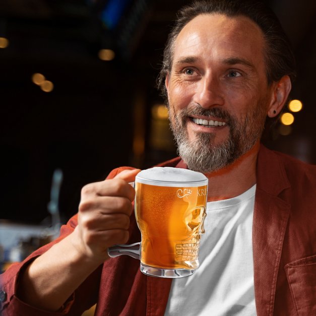 Totenkopf Bierglas mit Henkel für ihn zum Ehrentag Geburtstag Junggesellenabend