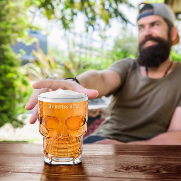 Totenkopf Bierglas mit Henkel für ihn zum Geburtstag