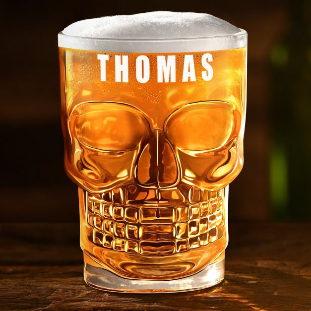 Totenkopf Bierglas mit Henkel für ihn zum Ehrentag als Dankeschön