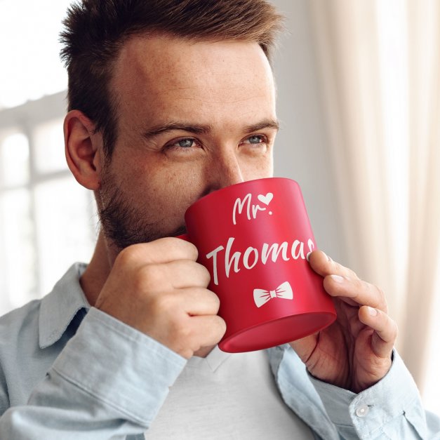 2 Keramikbecher mit Gravur Rot/Matt für ein Paar zur Hochzeit zum Hochzeitstag zum Einzug Valentinstag