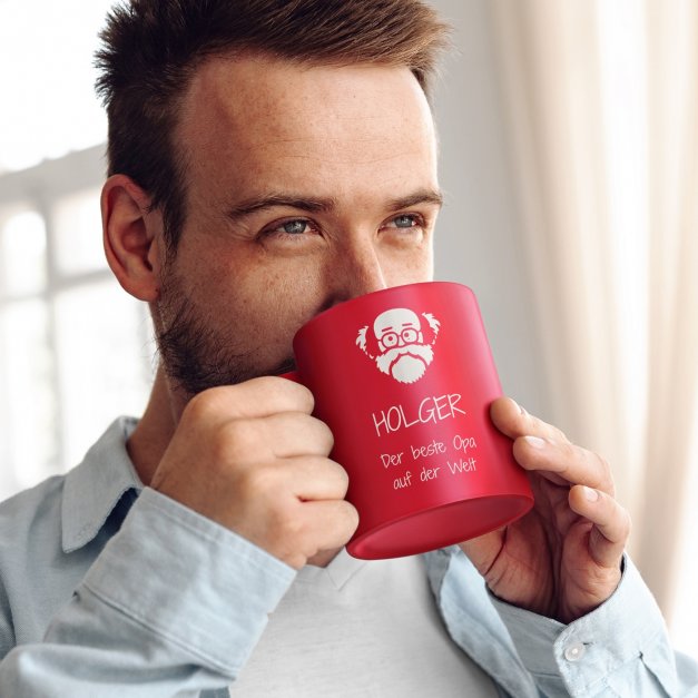 2 Keramikbecher mit Gravur Rot/Matt für Ihre Großeltern zum Ehrentag als Dankeschön