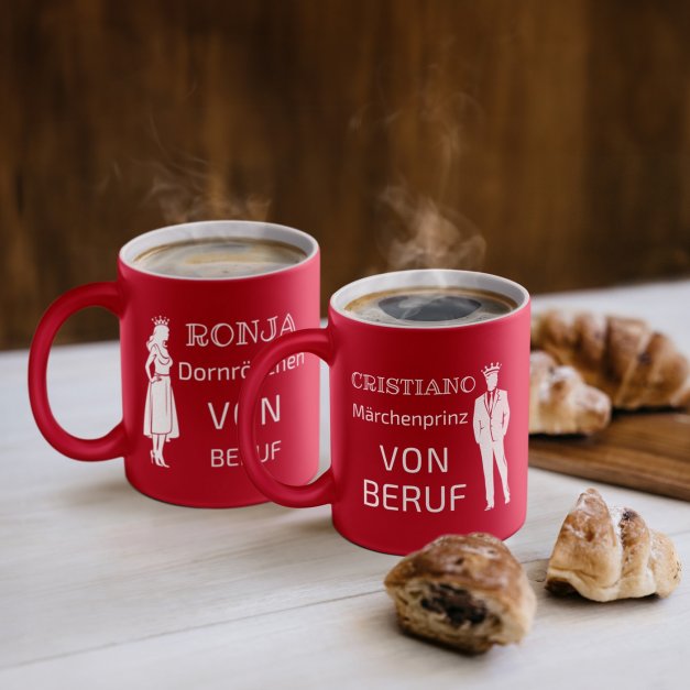 2 Keramikbecher mit Gravur Rot/Matt für ein Ehepaar Ihre Ehefrau Ihren Ehemann zur Vermählung zum Hochzeitstag Valentinstag