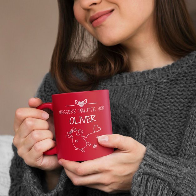 2 Keramikbecher mit Gravur Rot/Matt für ein Paar Ihre Freundin Ehefrau Ihren Freund Ehemann zur Hochzeit zum Hochzeitstag Valent