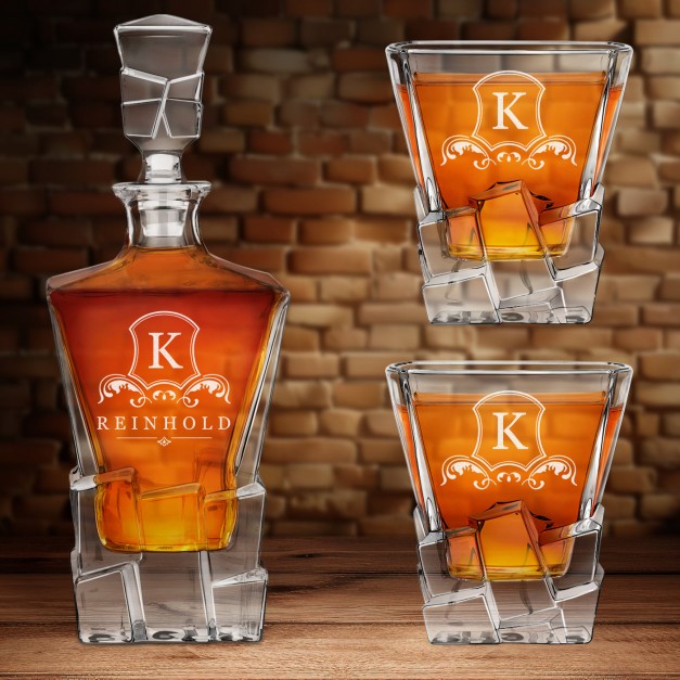 Ice Blink Karaffe Set mit 2 Gläsern mit Gravur für einen Gentleman Whiskygenießer