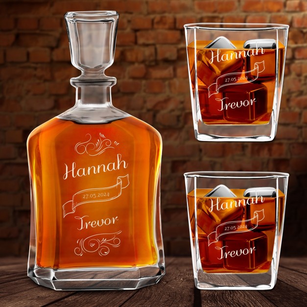 Whisky Karaffe Set mit 2 Gläsern mit Gravur für ein Paar zum Hochzeitsjubiläum