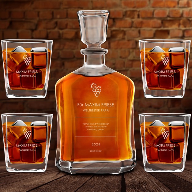 Whisky Karaffe Set mit 4 Gläsern mit Gravur für Ihren Papa zum Geburtstag