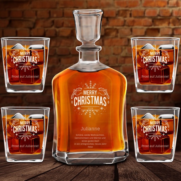 Whisky Karaffe Set mit 4 Gläsern mit Gravur für sie zu Weihnachten