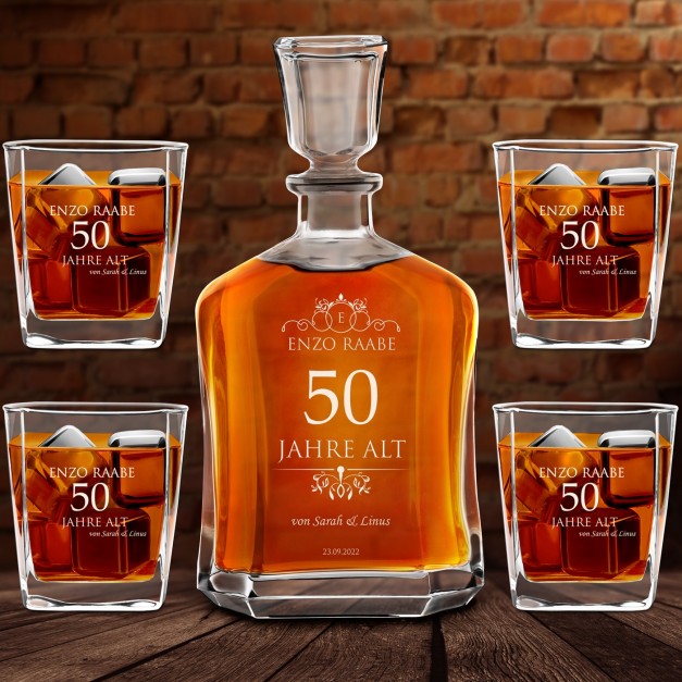 Whisky Karaffe Set mit 4 Gläsern mit Gravur für Ihren Bruder zum 50. Geburtstag