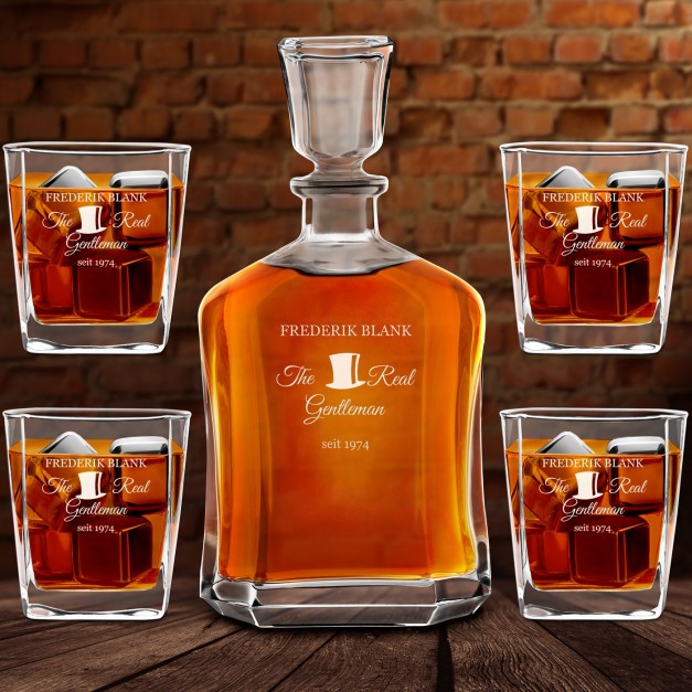 Whisky Karaffe Set mit 4 Gläsern mit Gravur für einen Gentleman zum Geburtstag