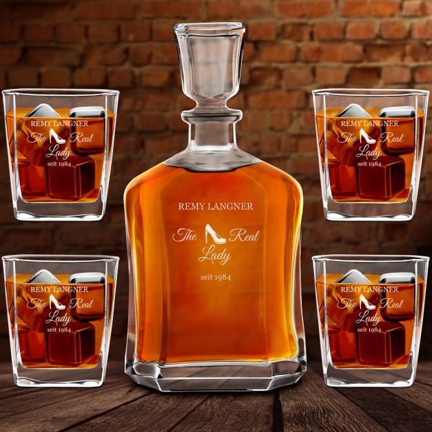 Whisky Karaffe Set mit 4 Gläsern mit Gravur für eine Dame zum Geburtstag