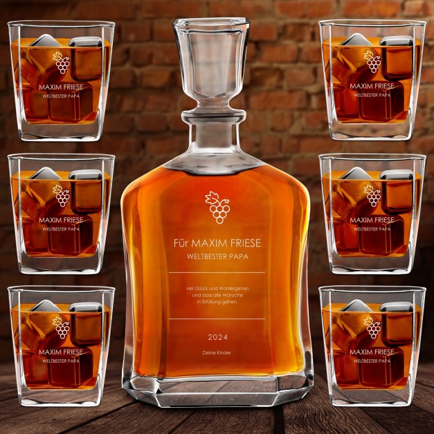 Whisky Karaffe Set mit 6 Gläsern mit Gravur für Ihren Papa zum Geburtstag