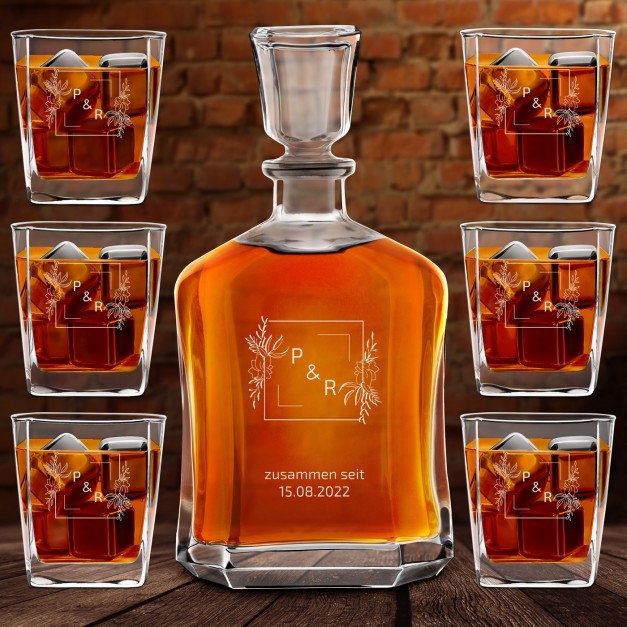 Whisky Karaffe Set mit 6 Gläsern mit Gravur für ein Paar zur Hochzeit oder Hochzeitsjubiläum