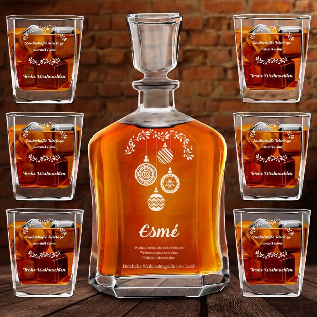 Whisky Karaffe Set mit 6 Gläsern mit eingravierter Widmung für sie zu Weihnachten