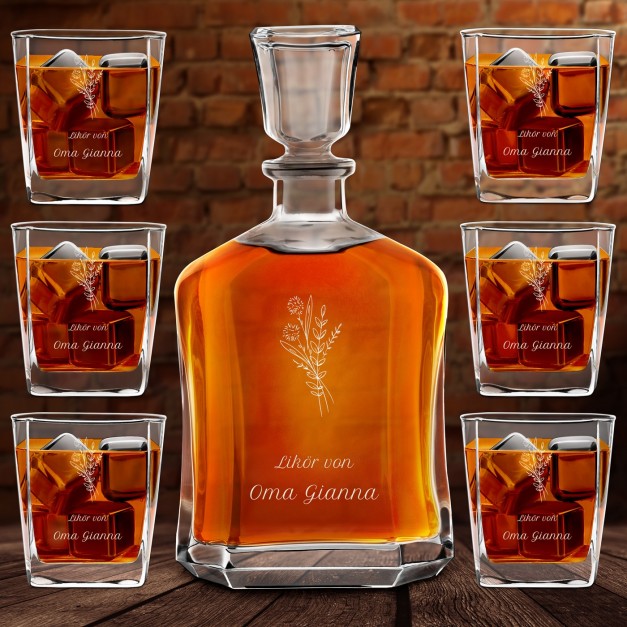 Whisky Karaffe Set mit 6 Gläsern mit Gravur für Ihre Oma