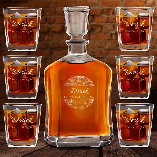 Whisky Karaffe Set mit 6 Gläsern mit Gravur für ihn und einen Reisenden