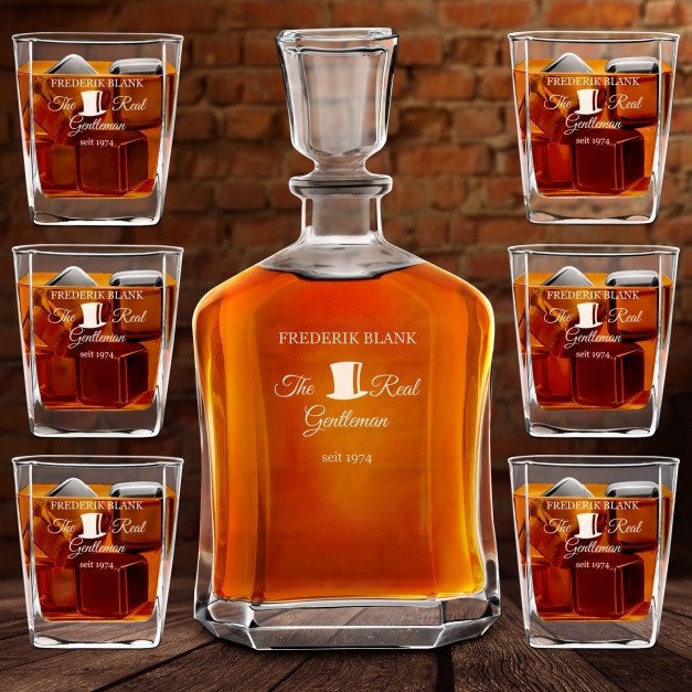 Whisky Karaffe Set mit 6 Gläsern mit Gravur für einen Gentleman zum Geburtstag