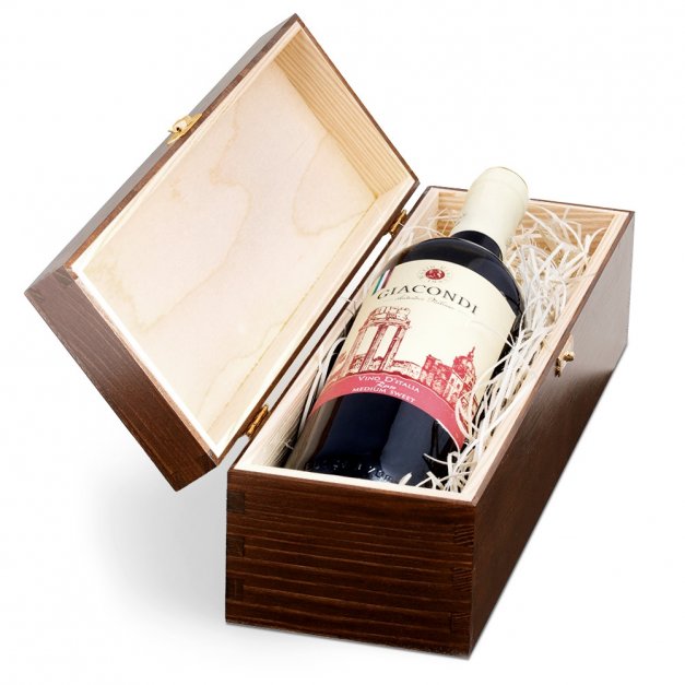 Geschenkbox für Wein aus Kiefernholz mit Gravur Dunkelbraun für einen Weingenießer