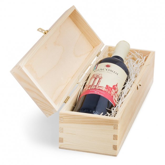 Geschenkbox für Wein aus Kiefernholz mit Gravur Natur für einen Weingenießer