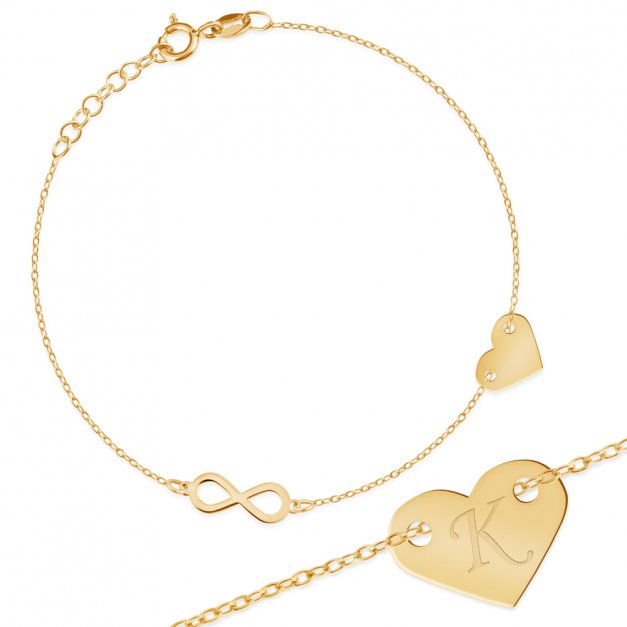 Initial Herz Damen Armband in 925er Sterlingsilber vergoldet + Geschenkbox mit Gravur