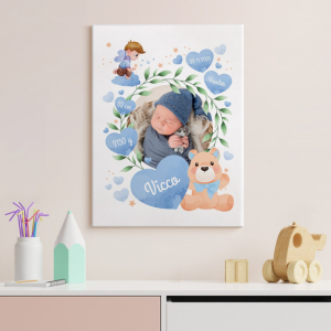 Wandbildcollage mit Aufdruck von eigenen Fotos für einen Jungen zur Geburt Taufe